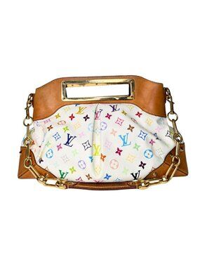 Louis Vuitton White Multicolor Monogram Judy Shoulder Bag with Brown Trim